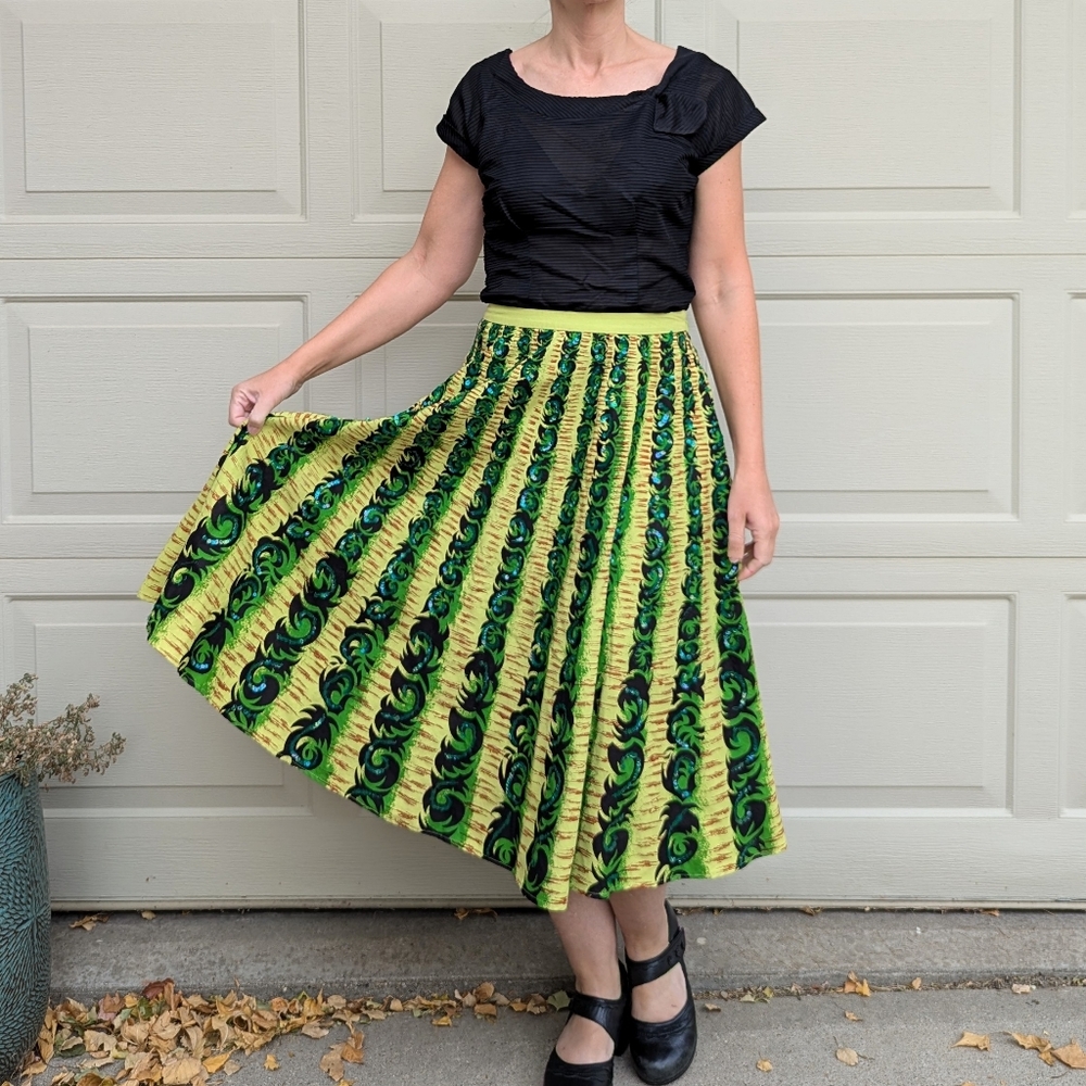 vintage tiki style BERNARDO midi skirt S